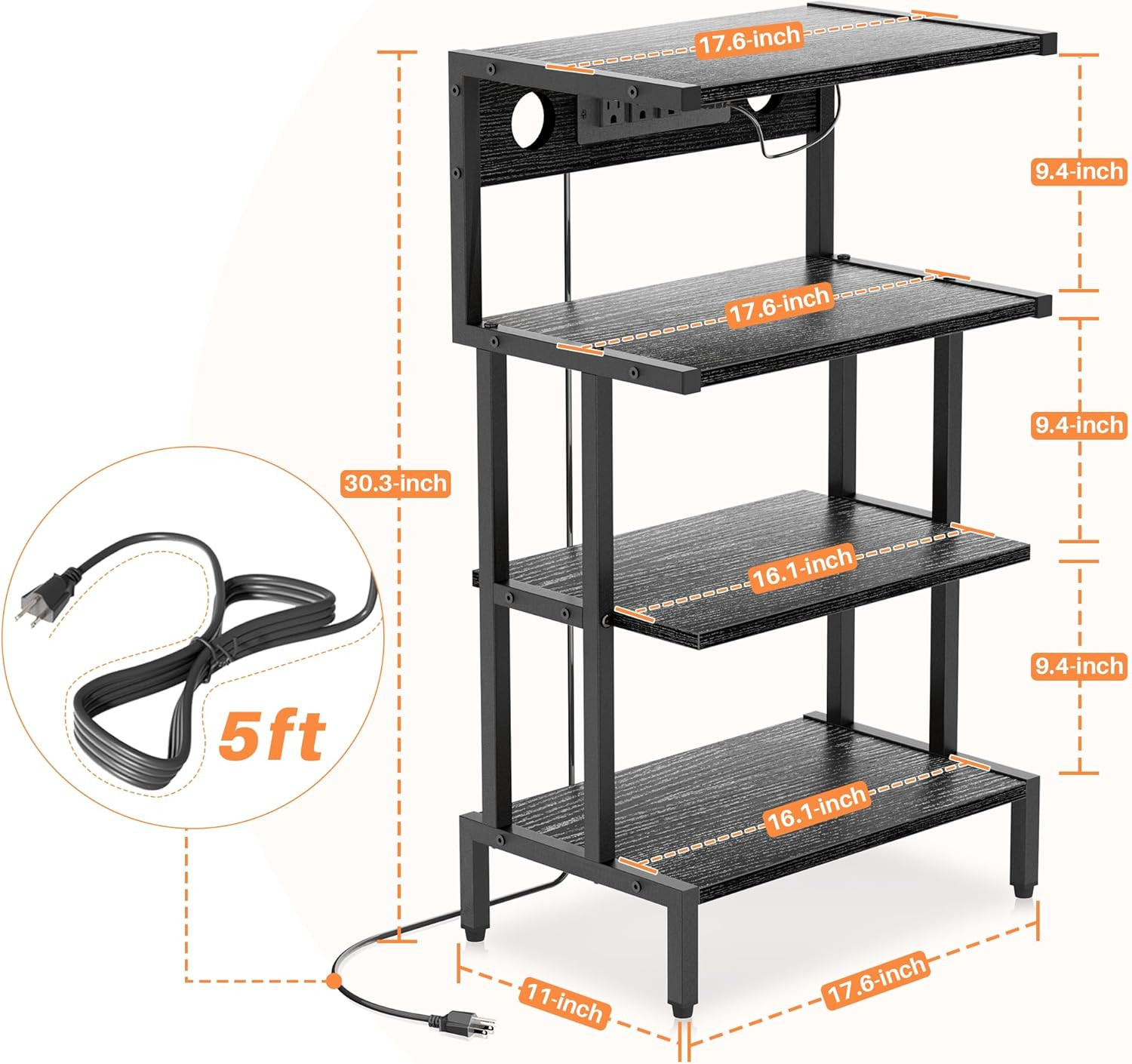 Game Console Shelf, 4-Tier Video Gaming Consoles Stand with Outlet & RGB Light,