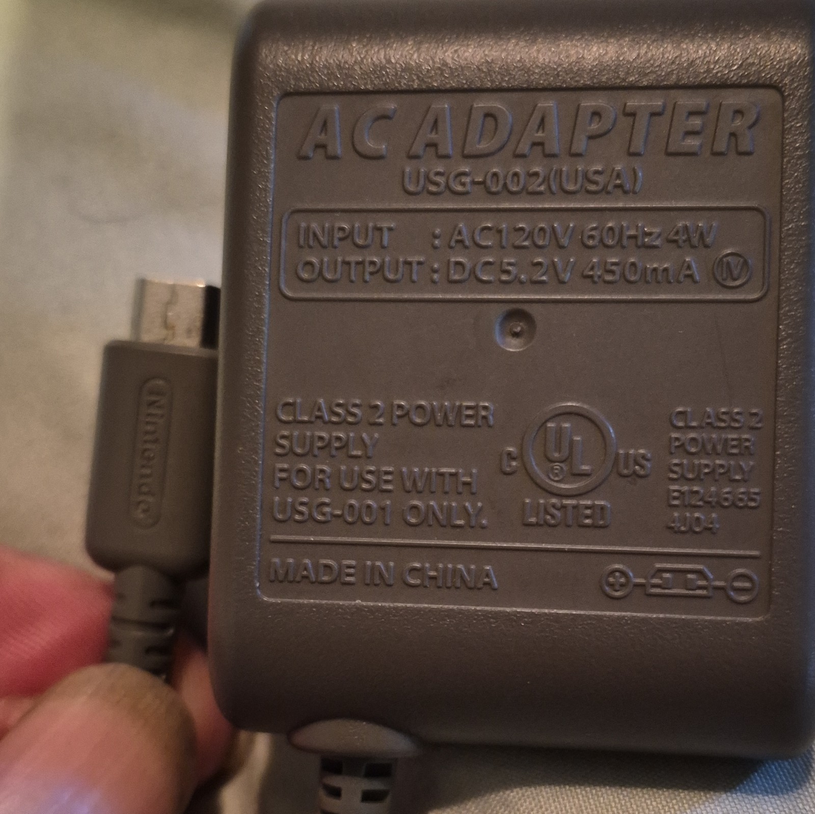 Nintendo Gray AC Adapter Charger USG-002(USA) for Nintendo DS USG-001
