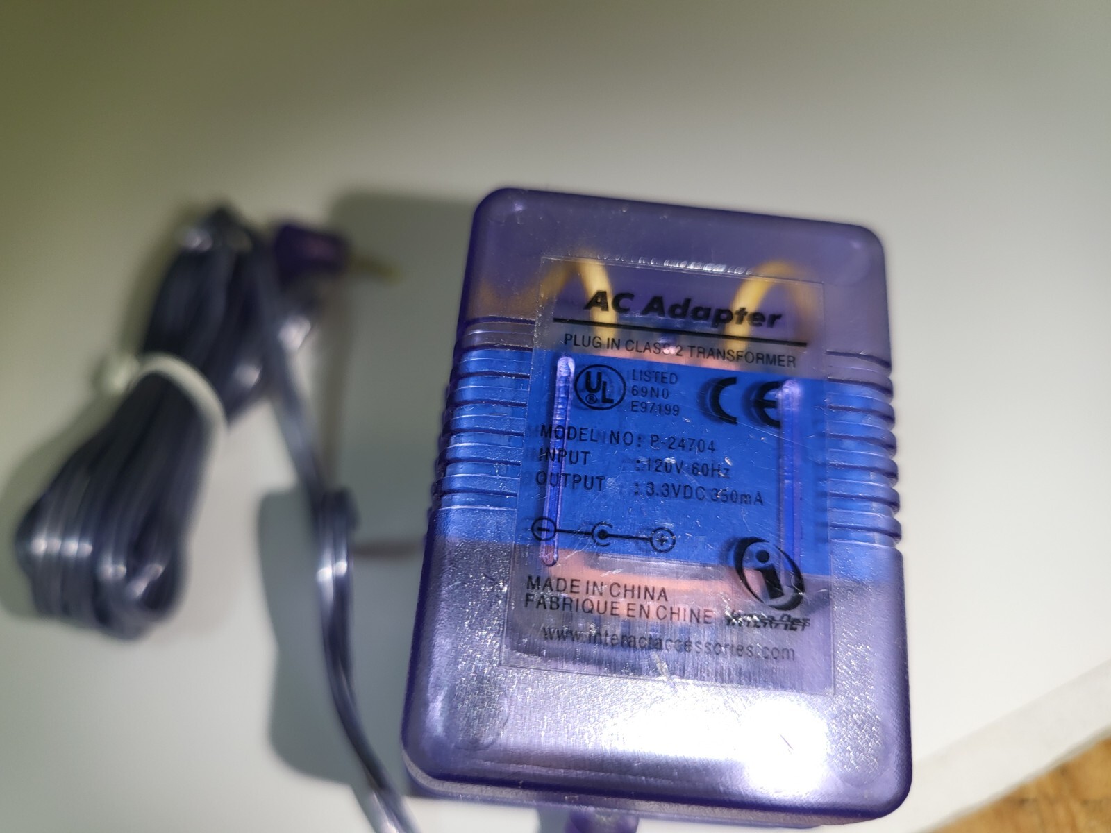 Clear Purple 3.3 V 350 mA AC Power Adapter for the Game Boy Color System #Y2