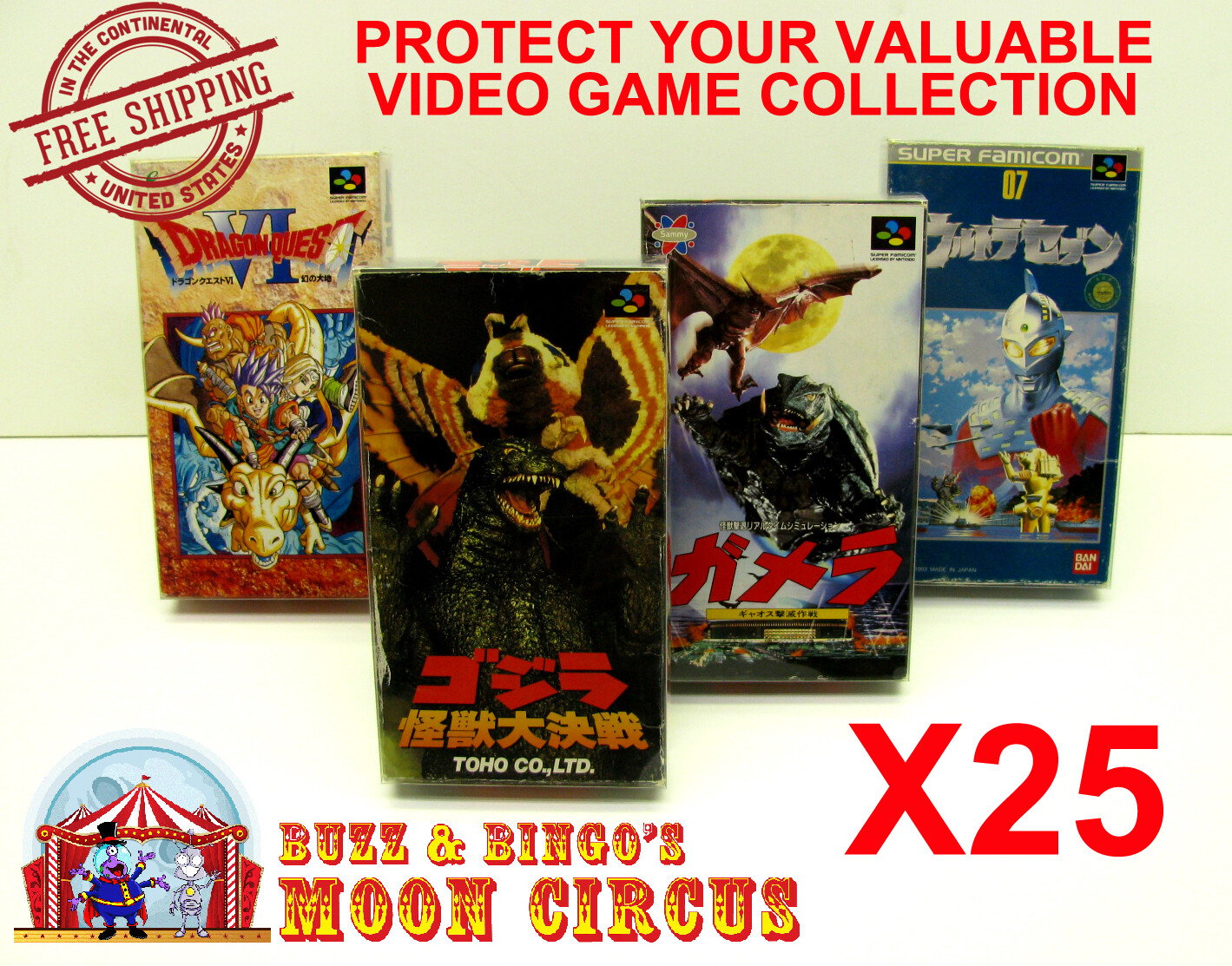 25X NINTENDO SUPER FAMICOM CIB GAME – CLEAR PLASTIC PROTECTIVE BOX PROTECTORS