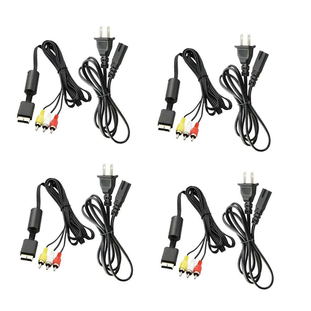 4X 1/2 PS2 FAT Audio AV RCA Cable Power Supply Adapter Cord For Sony Playstation