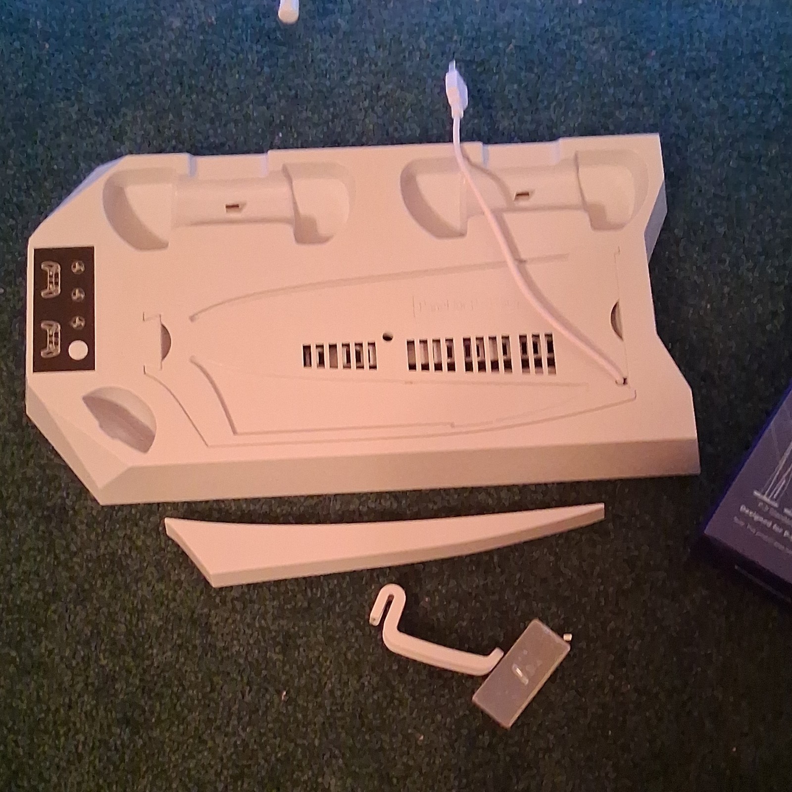 White External Stand for PS5 with Charging Port, Cooling Fan, Controller Holder