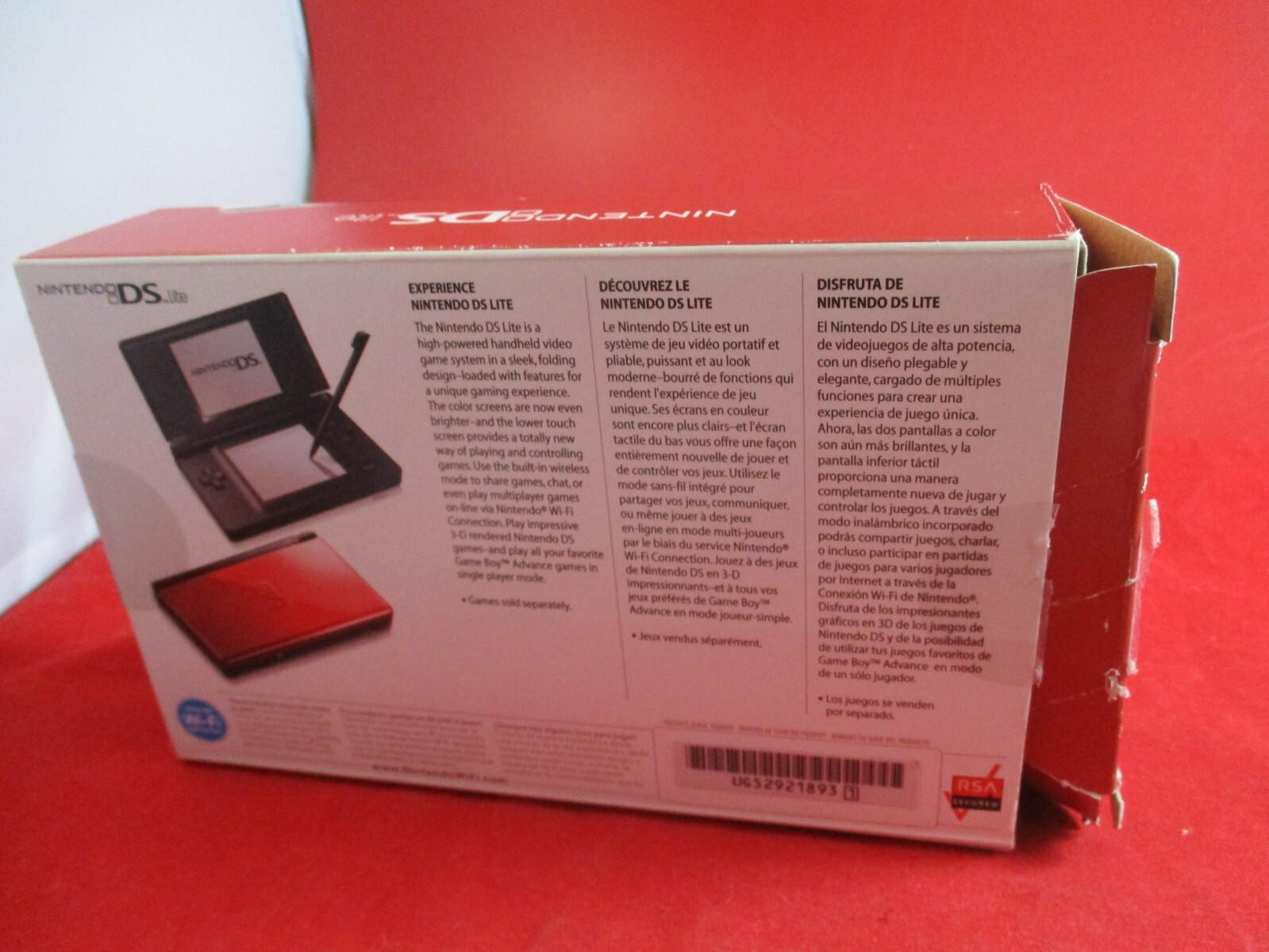 Nintendo DS Lite System Crimson Red Console Empty Box ONLY + Damaged Manual
