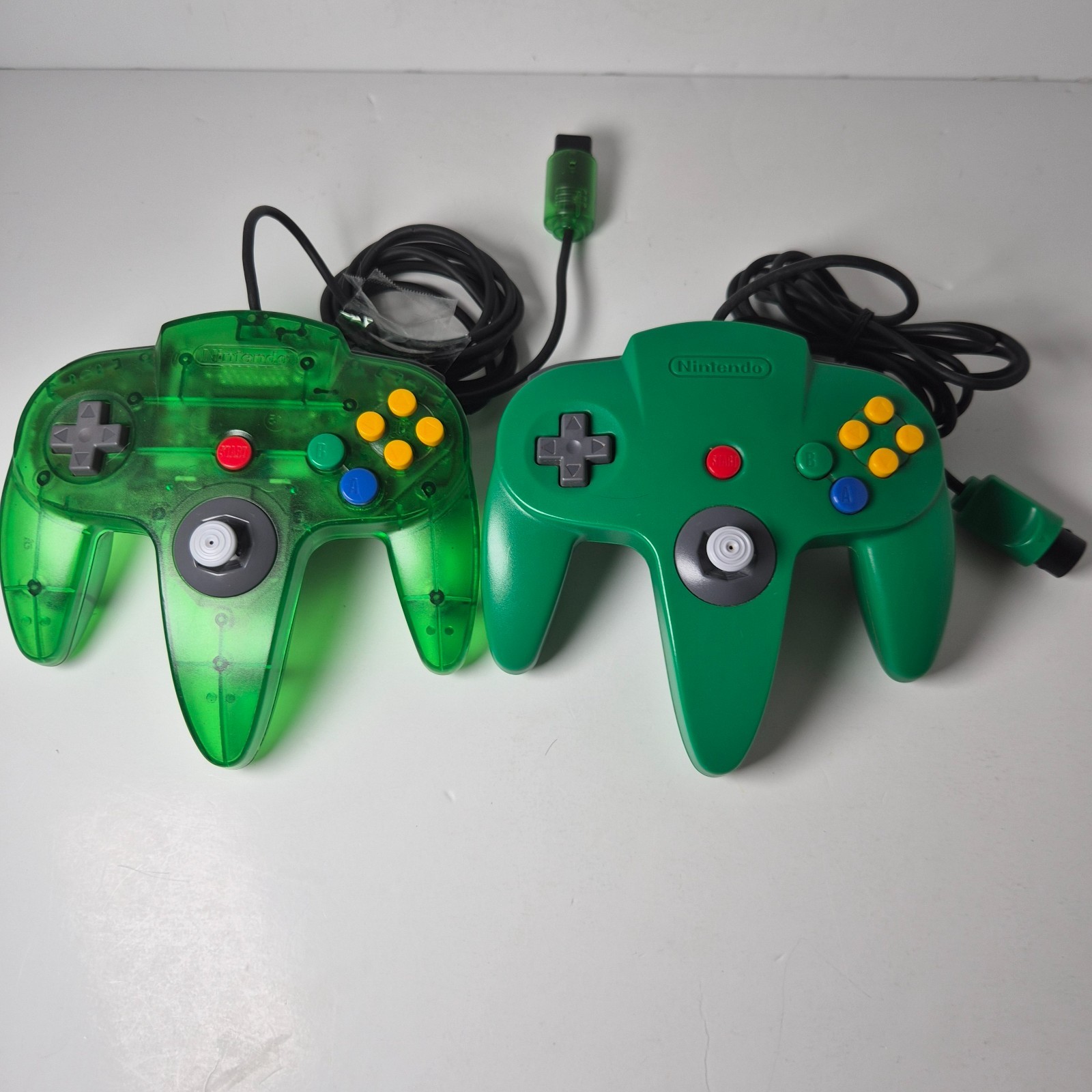 Lot of 2 Nintendo 64 OEM Green & Jungle Green Controllers NUS-005 Tested