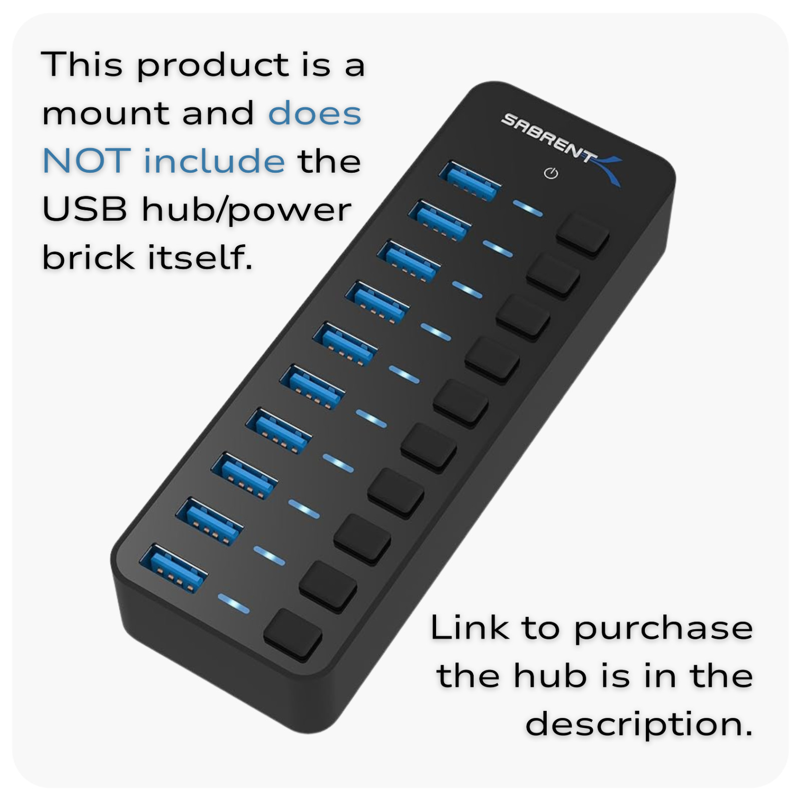 Sabrent 10-USB Port Hub and Power Brick Mount