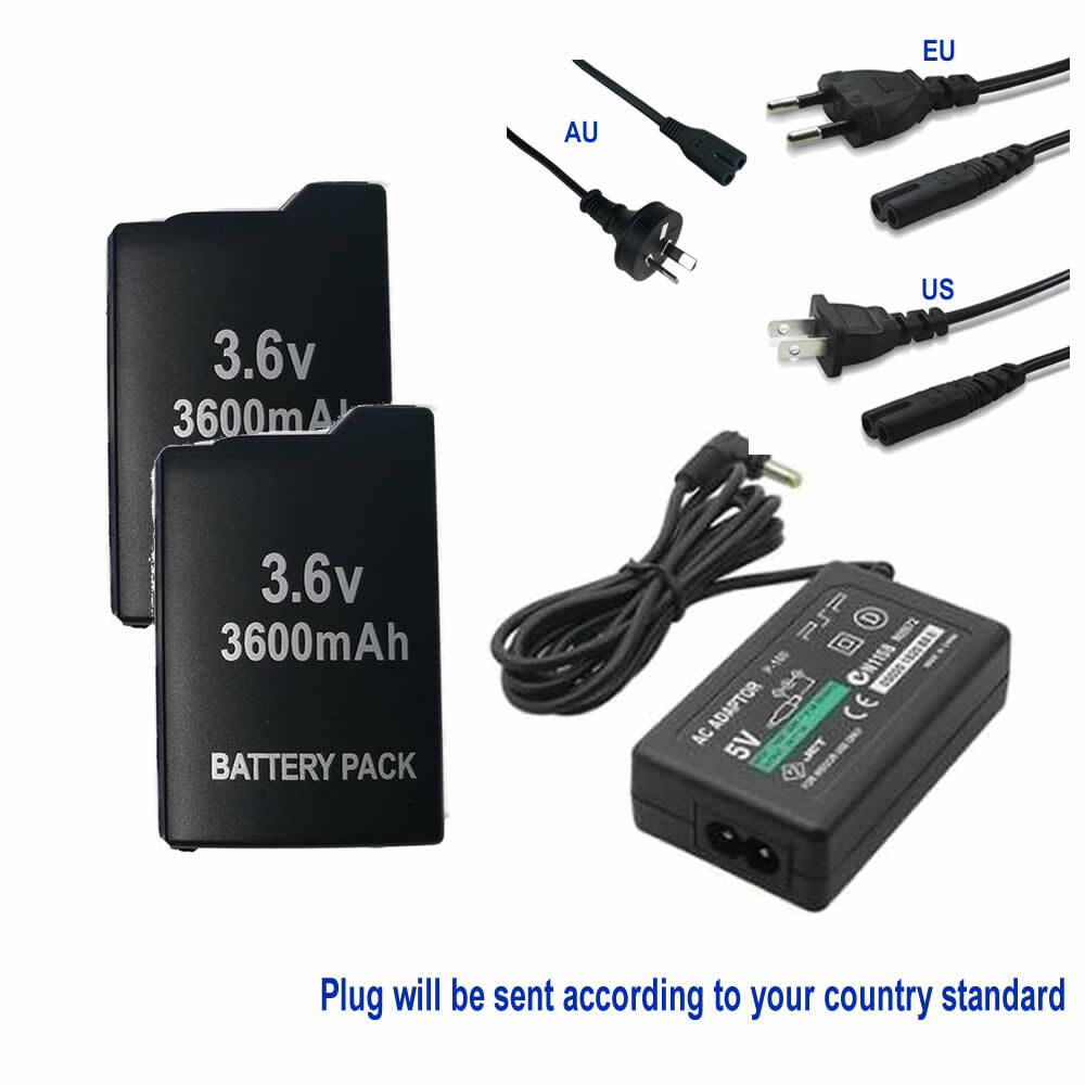 2pack Battery + AC/Wall charger for Sony PSP 1000 1001 1002 1003 1004 1005 1006