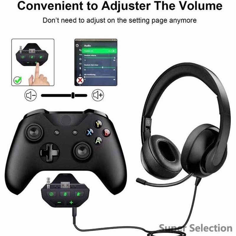 Gaming Headset Adapter 3.5mm Jack With Volume Control For Console Controllers
