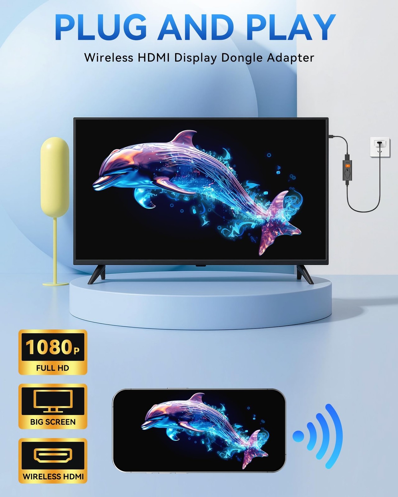 Wireless Display Dongle Adapter, Portable Transmitter 1080p HDMI Streaming, A…
