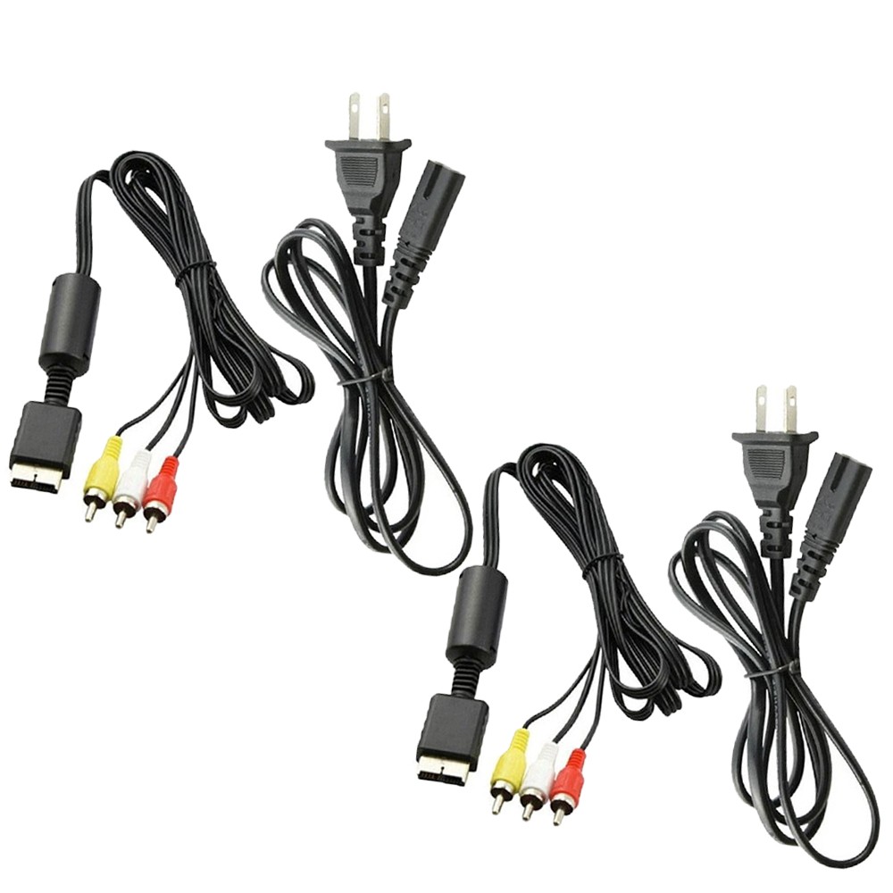 4X 1/2 PS2 FAT Audio AV RCA Cable Power Supply Adapter Cord For Sony Playstation
