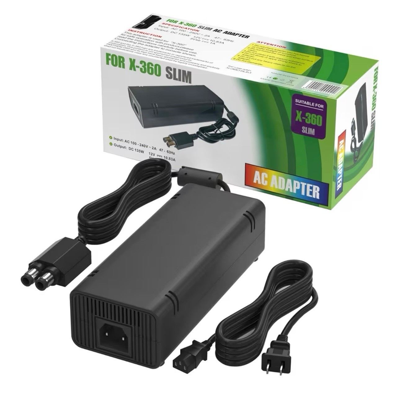 AC Adapter for X-360 Slim Console Black Wired Power Supply