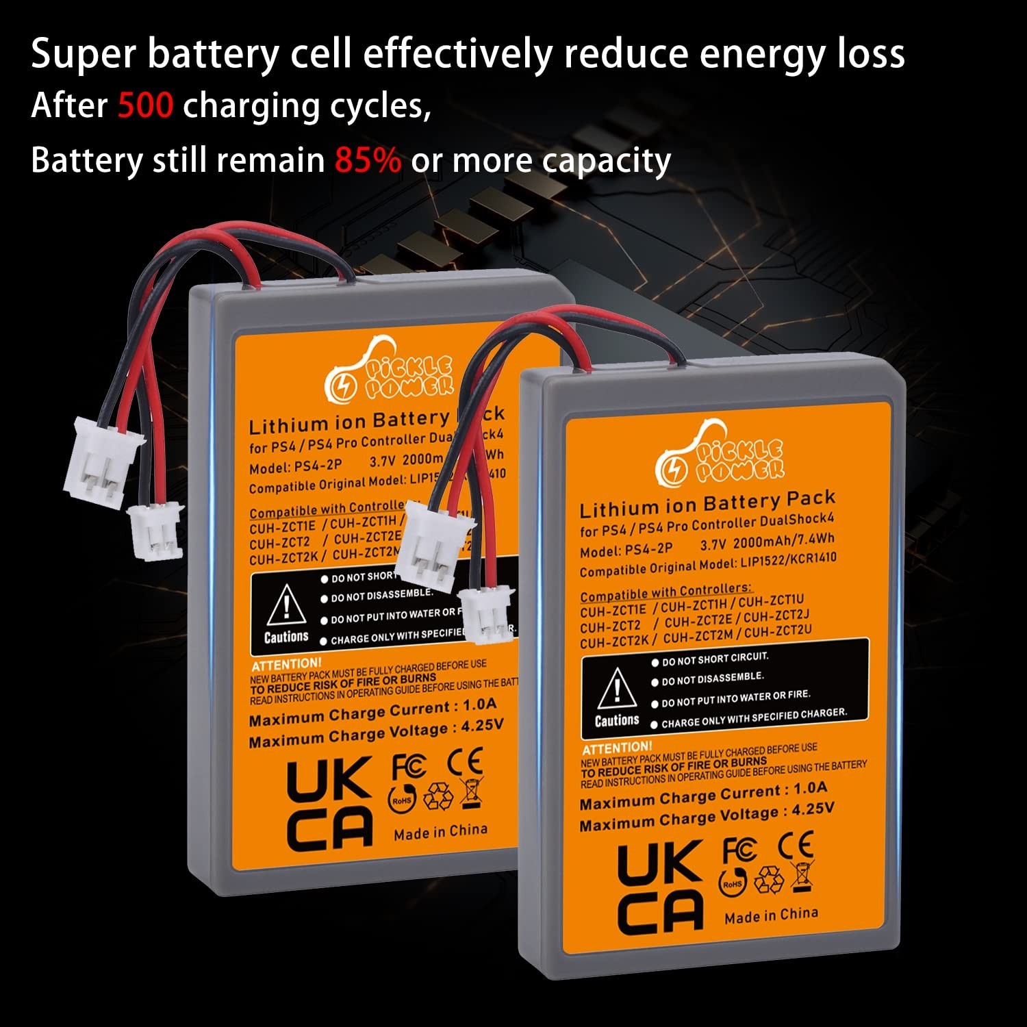 2000mAh PS4 Controller Battery Replacement – 2 Pack for PlayStation 4 DualShock