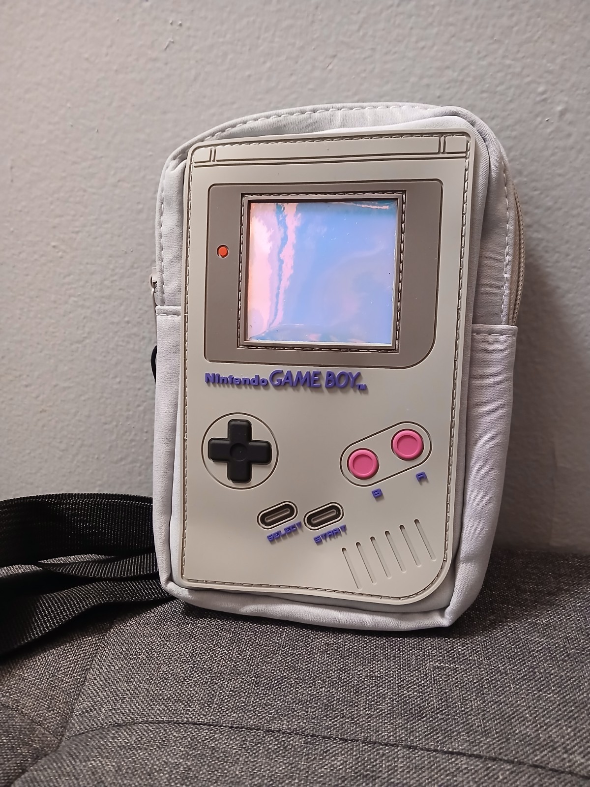 Nintendo Game Boy Design Adjustable Crossbody Shoulder Bag Gray Canvas