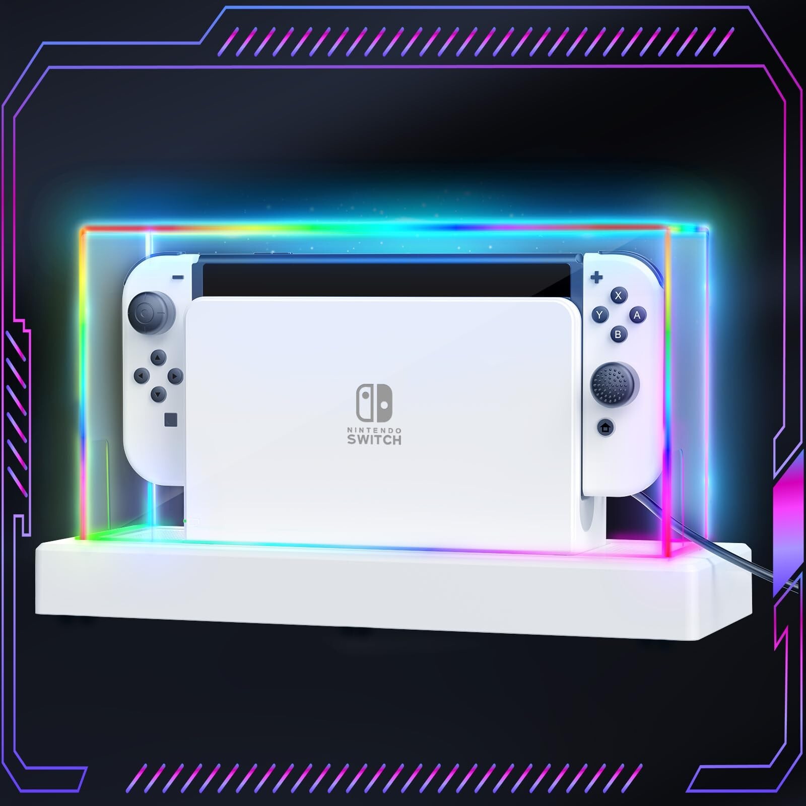Nintendo Switch/OLED Anti-Scratch Slim Dock Case with 16 LED Colors Light Base