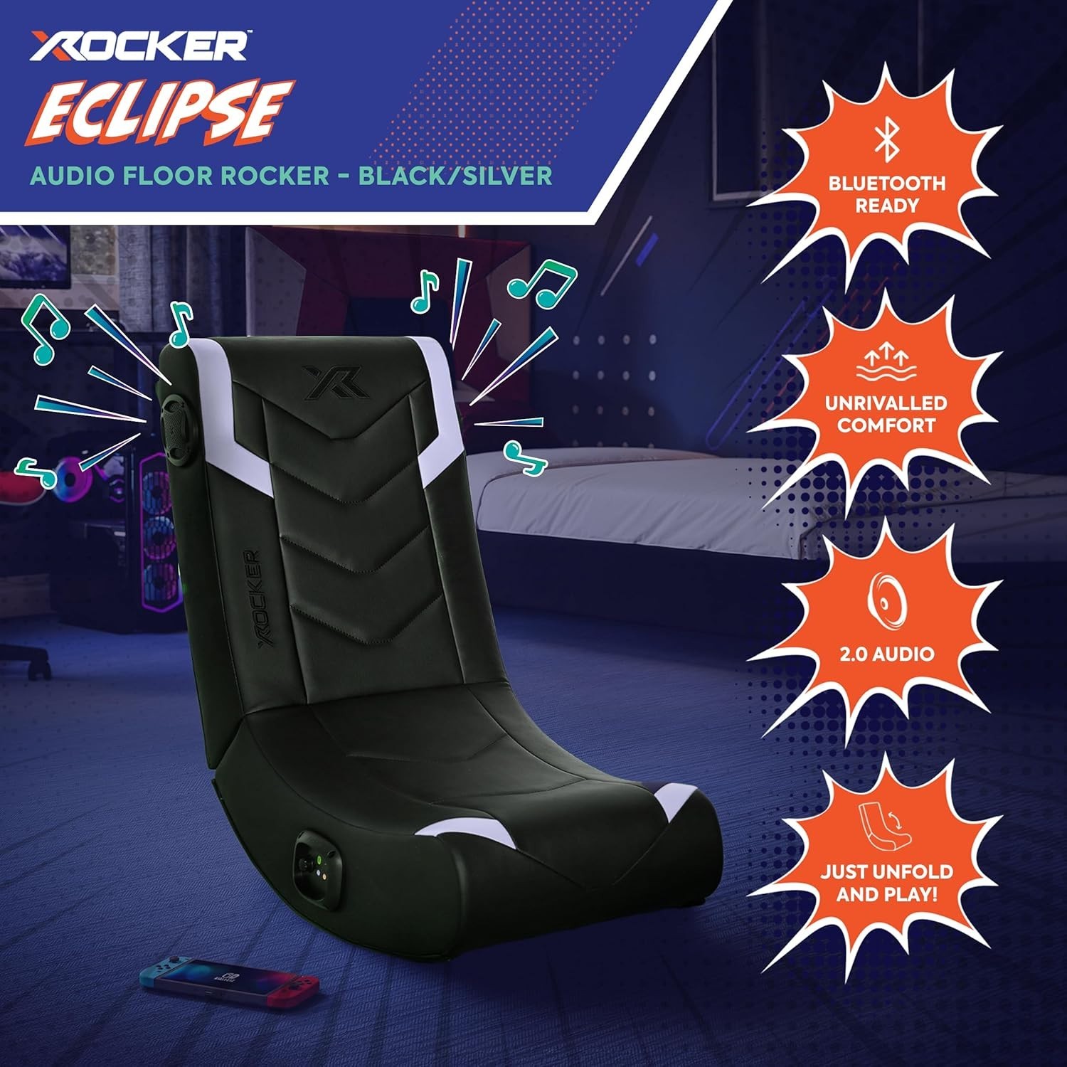 X Rocker Eclipse Video Gaming Chair Foldable Bluetooth w/ Built-In Speakers
