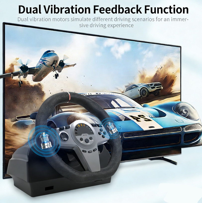 270° Force Feedback Gaming Racing Wheel W/ 3 Pedals Gear Shifter for PC PS4 Xbox