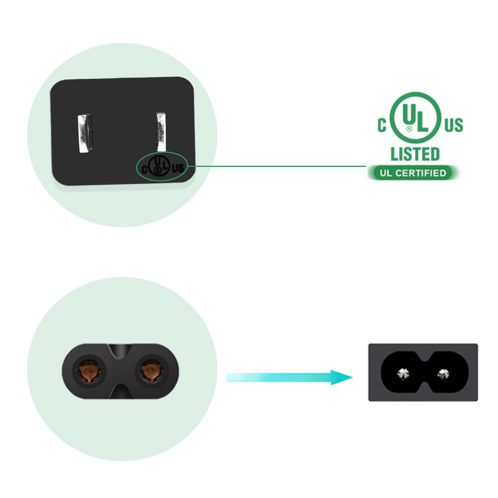 [UL Listed] Power Cord Compatible with Electric Recliner or Liftchair Black