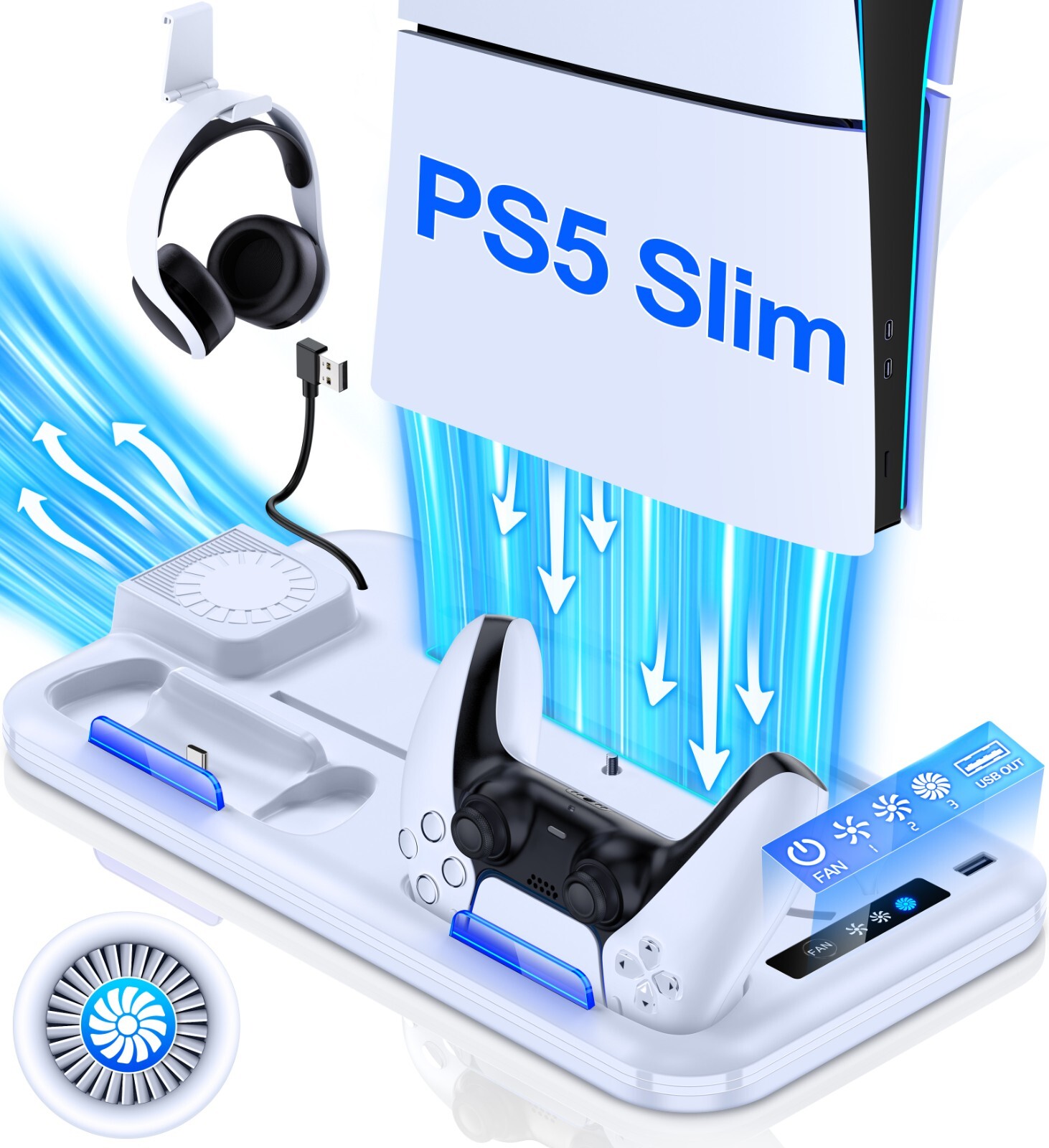 PS5 Slim Cooling Station Accessories Vertical Stand for PS5 Slim Digital/Disc