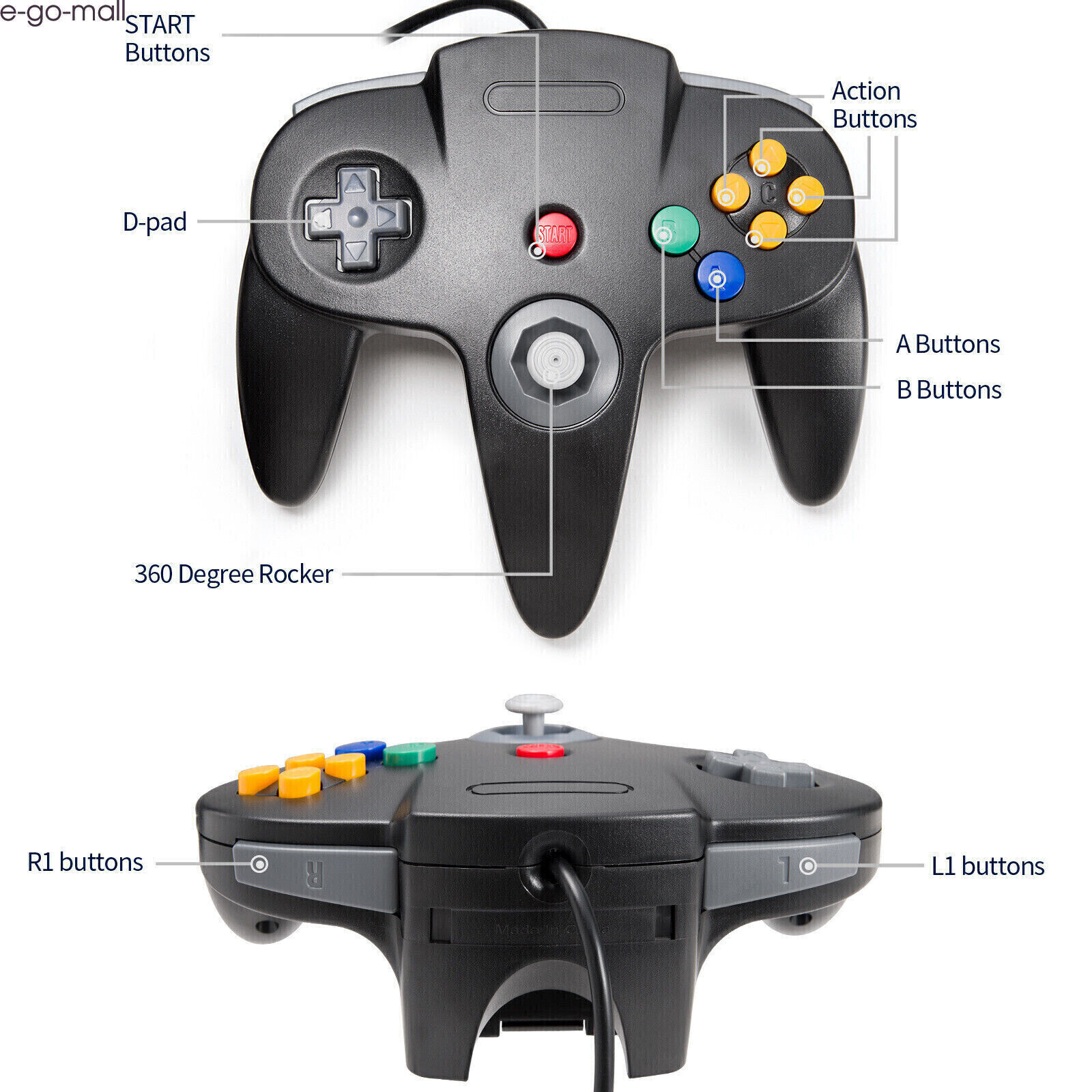Classic N64 Replacement Controller Wired N64 Upgraded Joystick for N64 Console