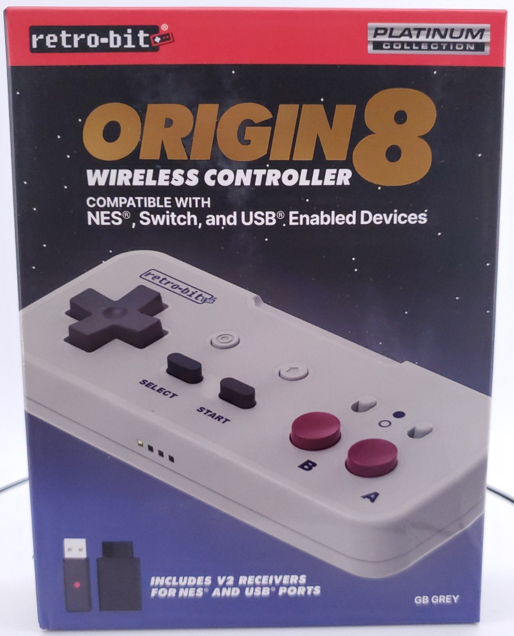 Retro-Bit Origin8 2.4 GHz Wireless Controller for Nintendo NES Switch USB Gray