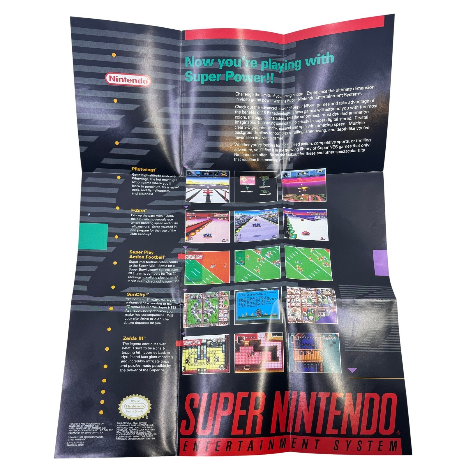 Super Nintendo Now You’re Playing With Super Power Poster 1991 Nintendo Flyer