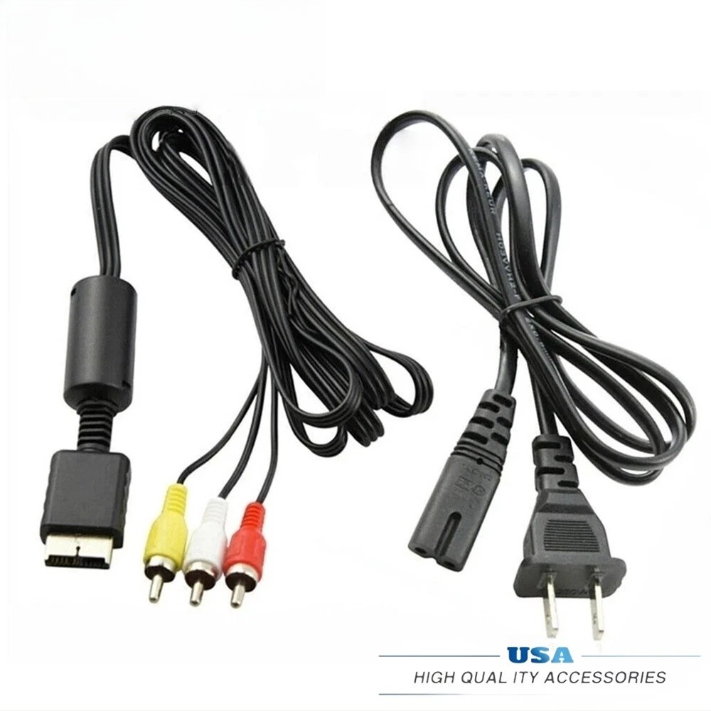 Audio AV RCA+AC Cable Power Supply Adapter Cord Fit Sony Playstation 1/2 PS2 FAT