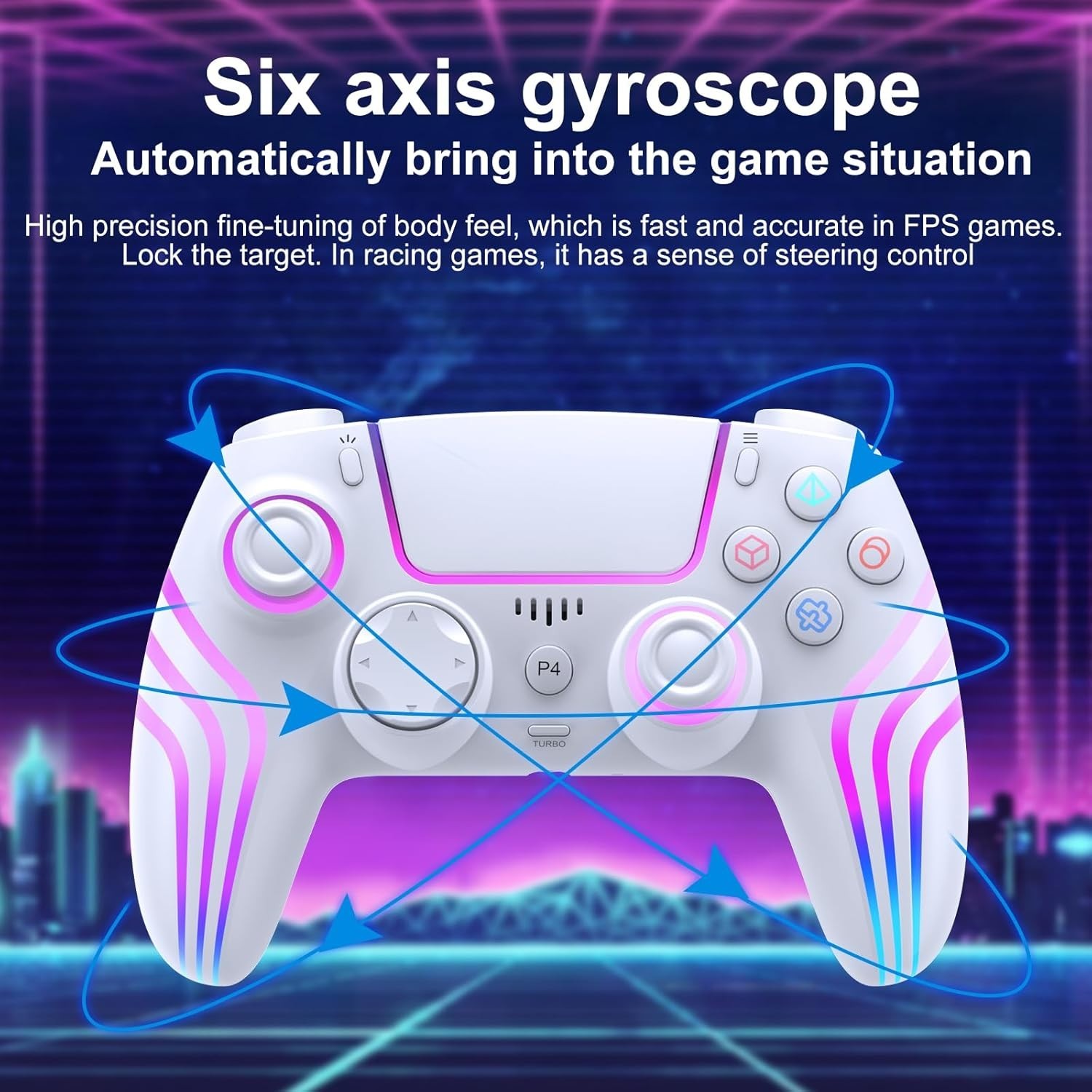 Wireless Game Controller with LED Lighting for PS4