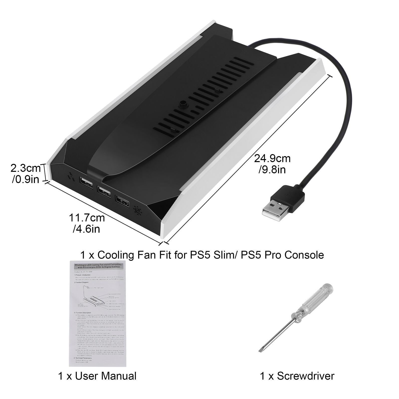 RGB Cooling Fan Stand for PS5 Slim/Pro Console w/ Adjustable Fan Speed USB Port