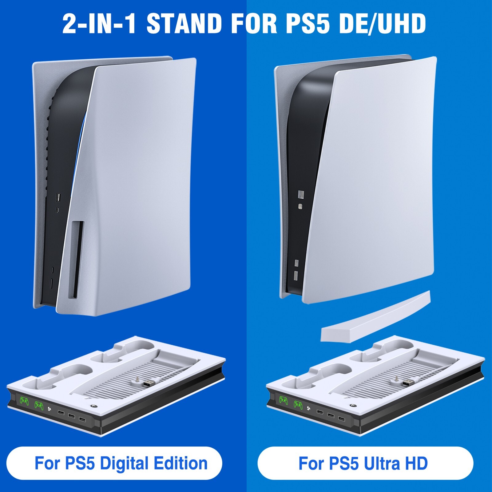 For PS5 Slim&PS5 Edition/Disc Dual Controller Charger Station Stand Cooling Fan