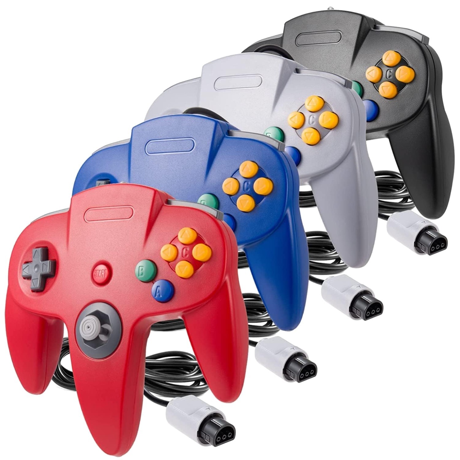 Wired N64 Gamepad Bundle – Black/Gray/Red/Blue