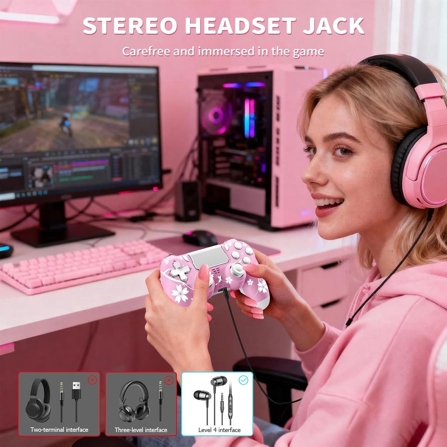 Multi-Platform PS4 Wireless Controller – Sleek Sakura with Touchpad and Speaker