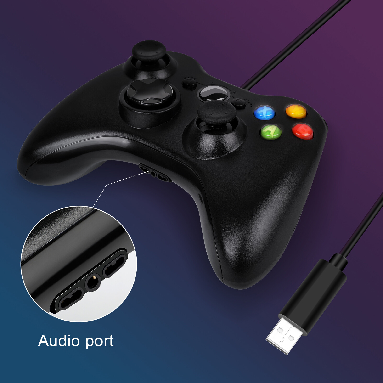 USB Wired For XBOX 360 Game Controller Wired Gamepad Console Windows PC Black US