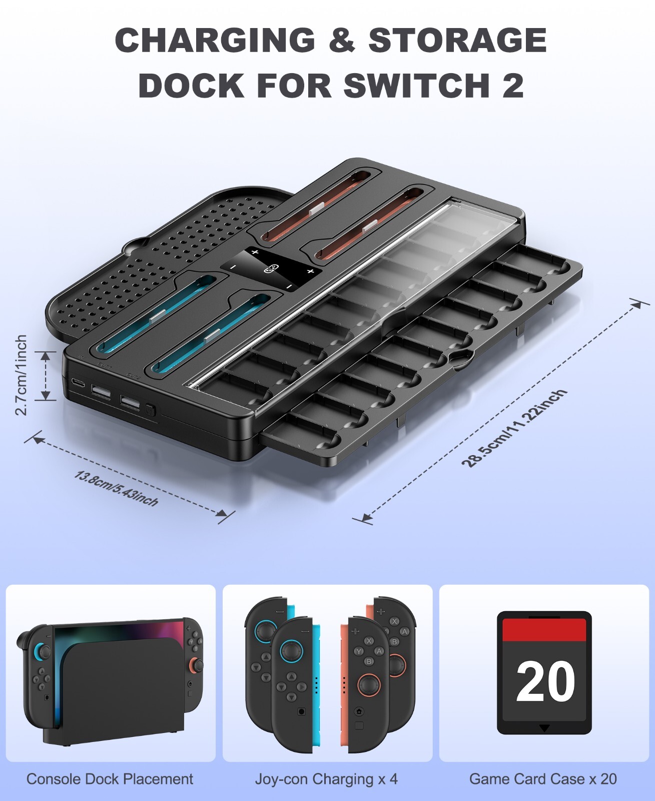 4 in 1 Charging Dock Station for Switch 2 Joy-Con Controller Charger Storage