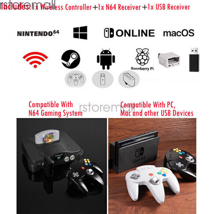 Wireless Controller for Nintendo 64 N64 Console /PC Windows Switch w/ Rumble Pak