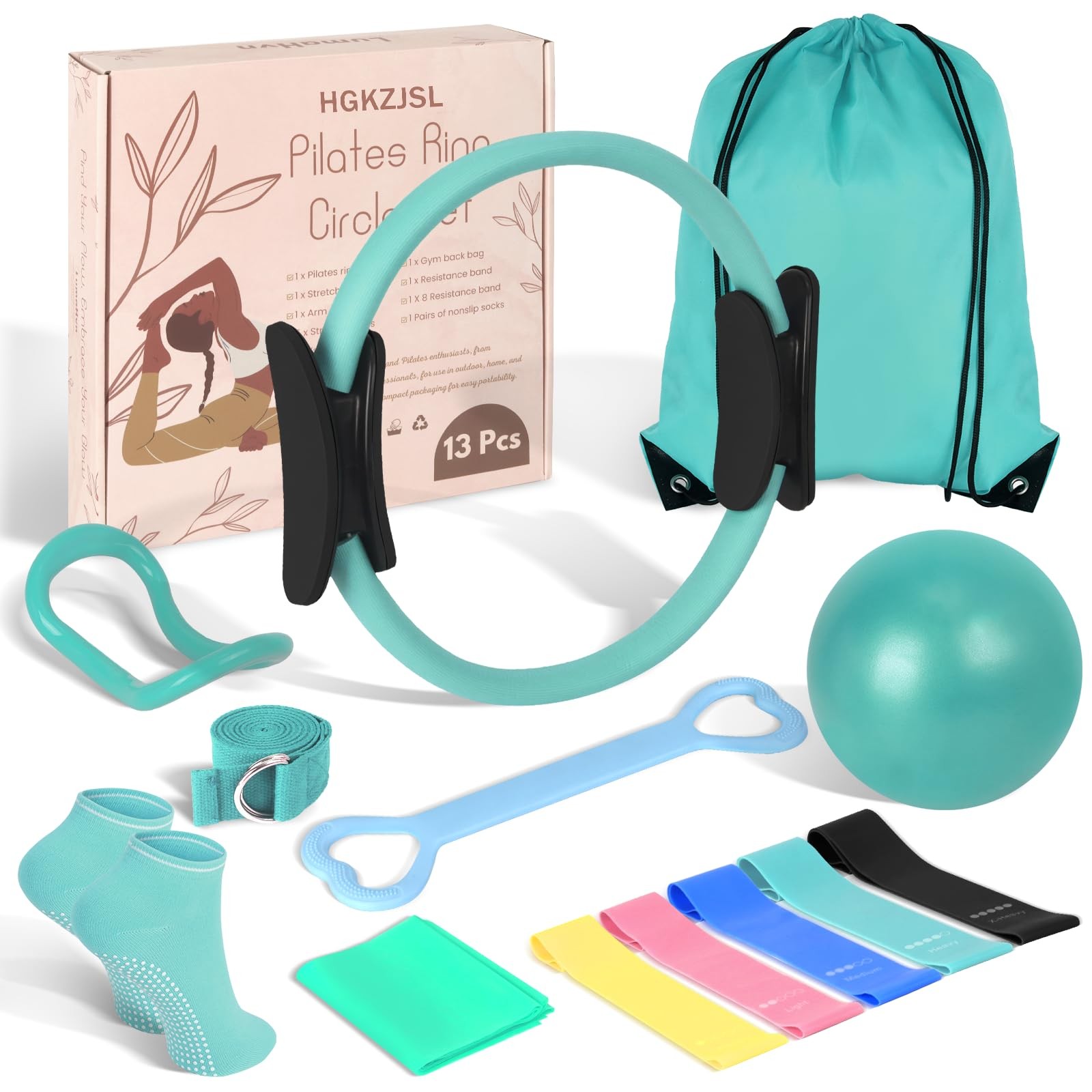 Pilates Kit for Women 13PCS, Pilates Ring and Ball Set with Magic Circle, Res…