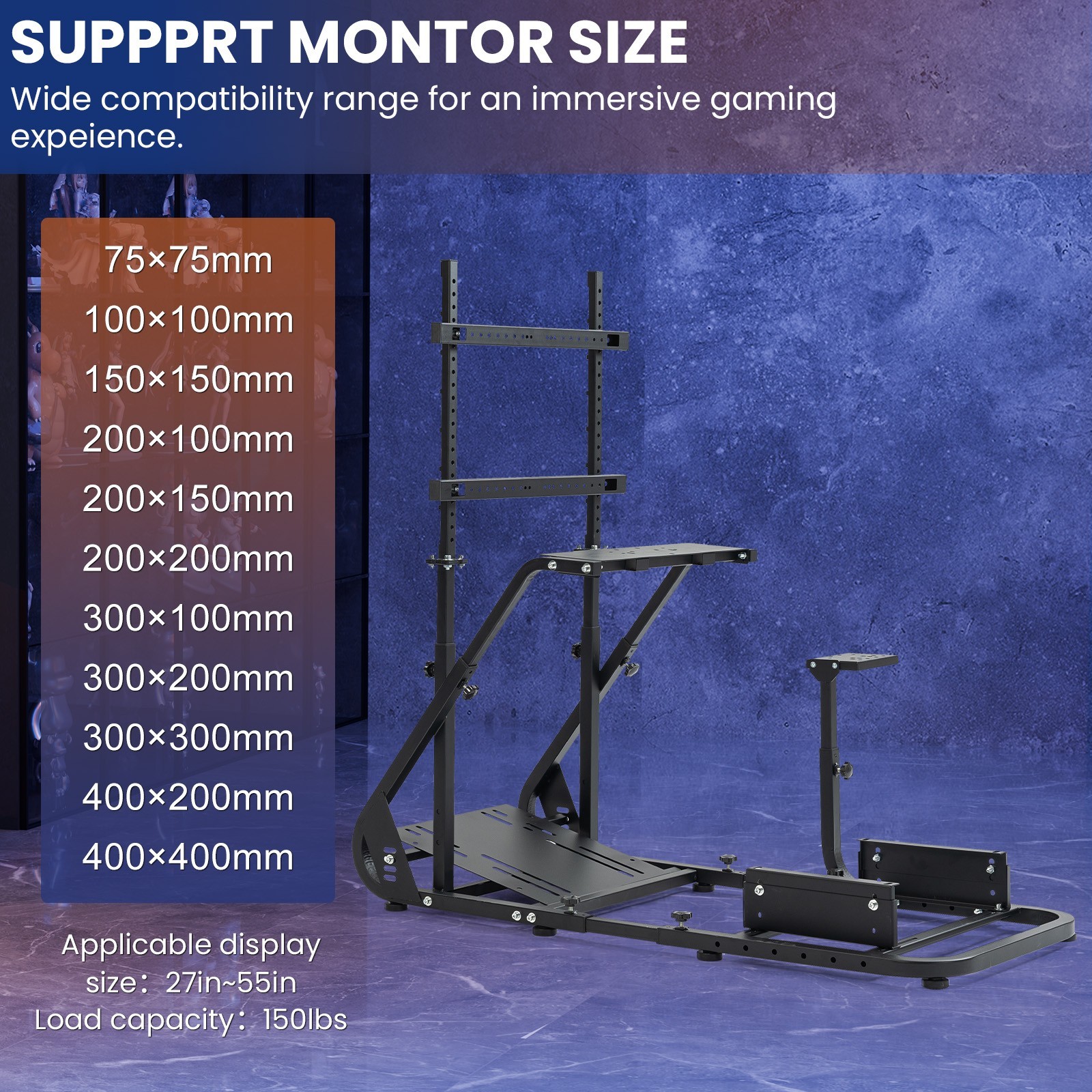 Minneer Racing Sim Cockpit Wheel Stand with Monitor Stand Fit Logitech Fanatec