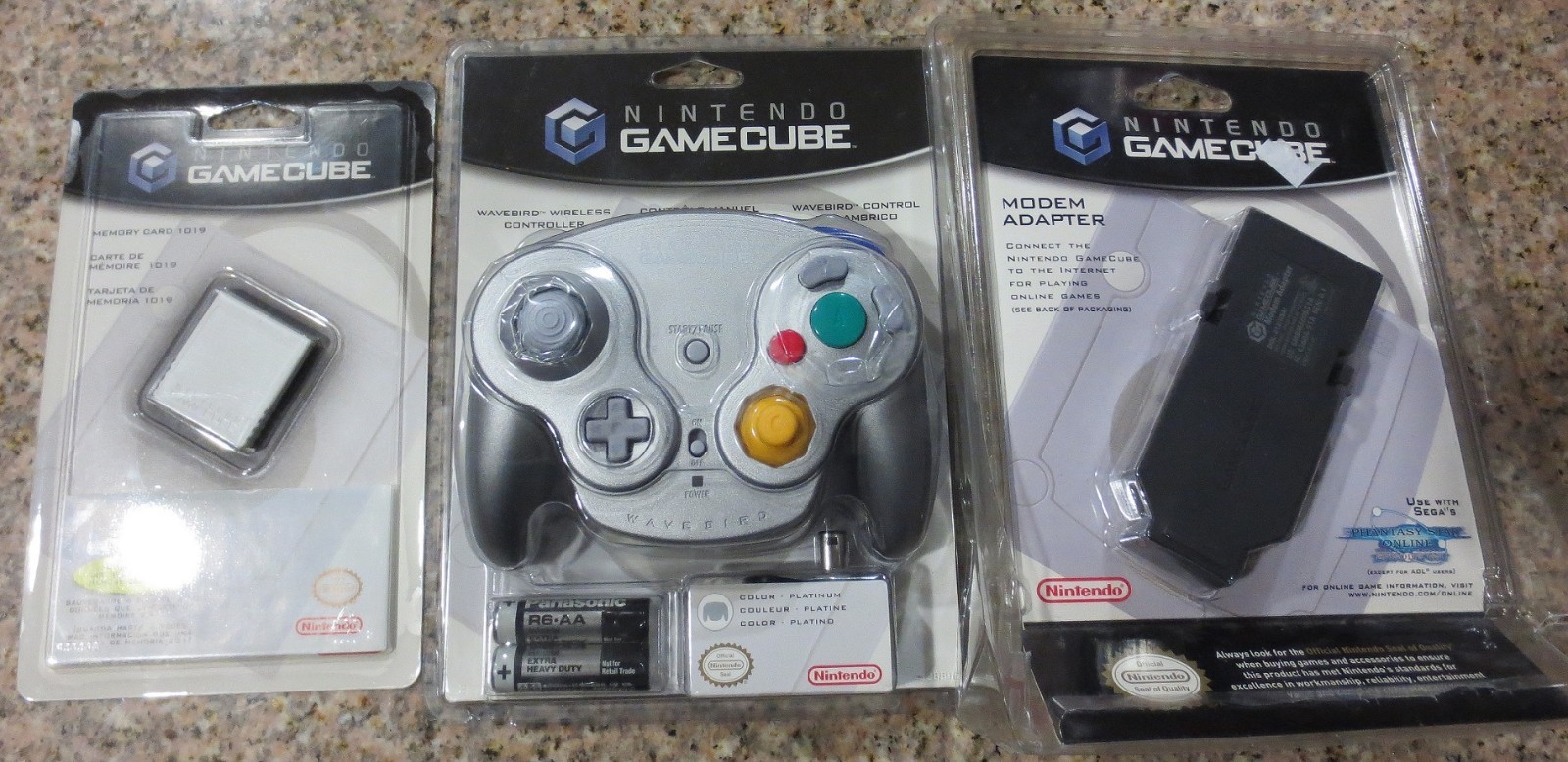 GAMECUBE WAVEBIRD PLATINUM CONTROLLER MODEM ADAPTER MEMORY 1019 CARD NEW OEM