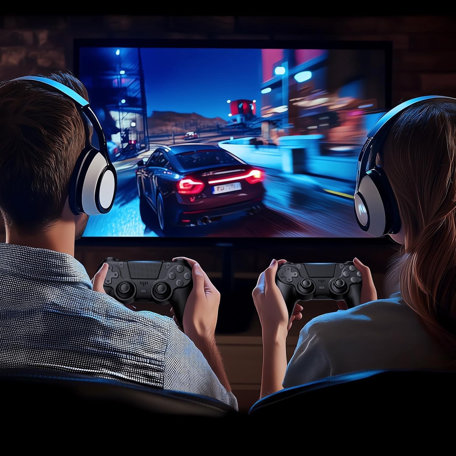 2 Pack PS4 Wireless Controllers with Fast Charging LED Dock, Black