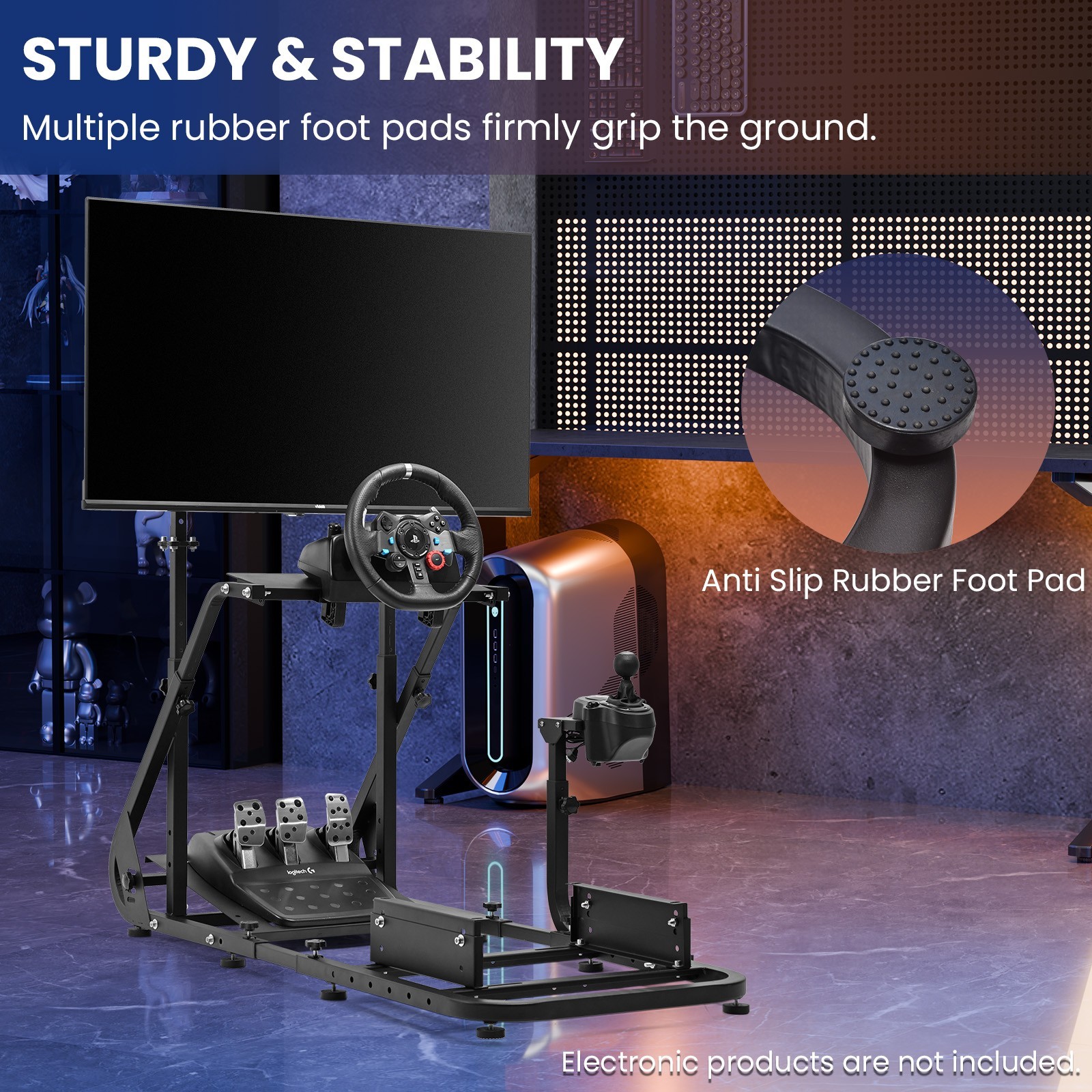 Minneer Racing Sim Cockpit Wheel Stand with Monitor Stand Fit Logitech Fanatec