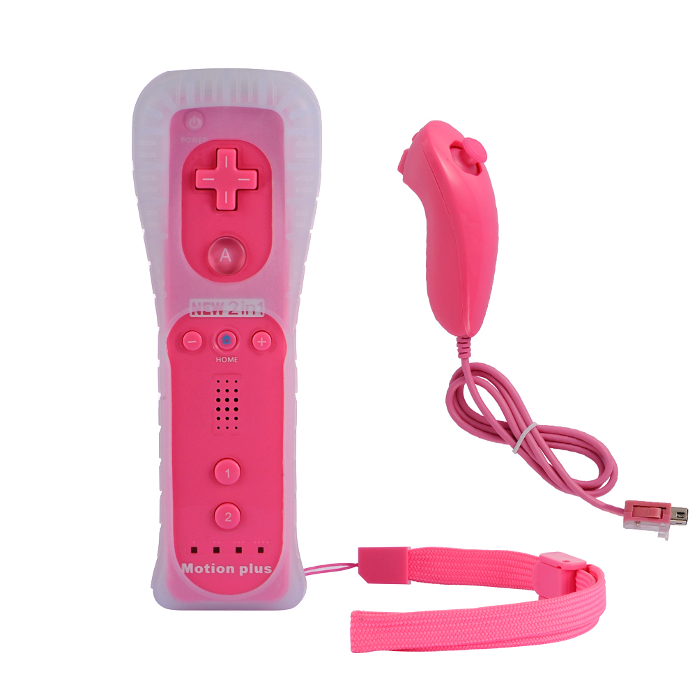 2 X Built in Motion Plus Pink Remote Controller+Nunchuck For Wii&Wii U Console