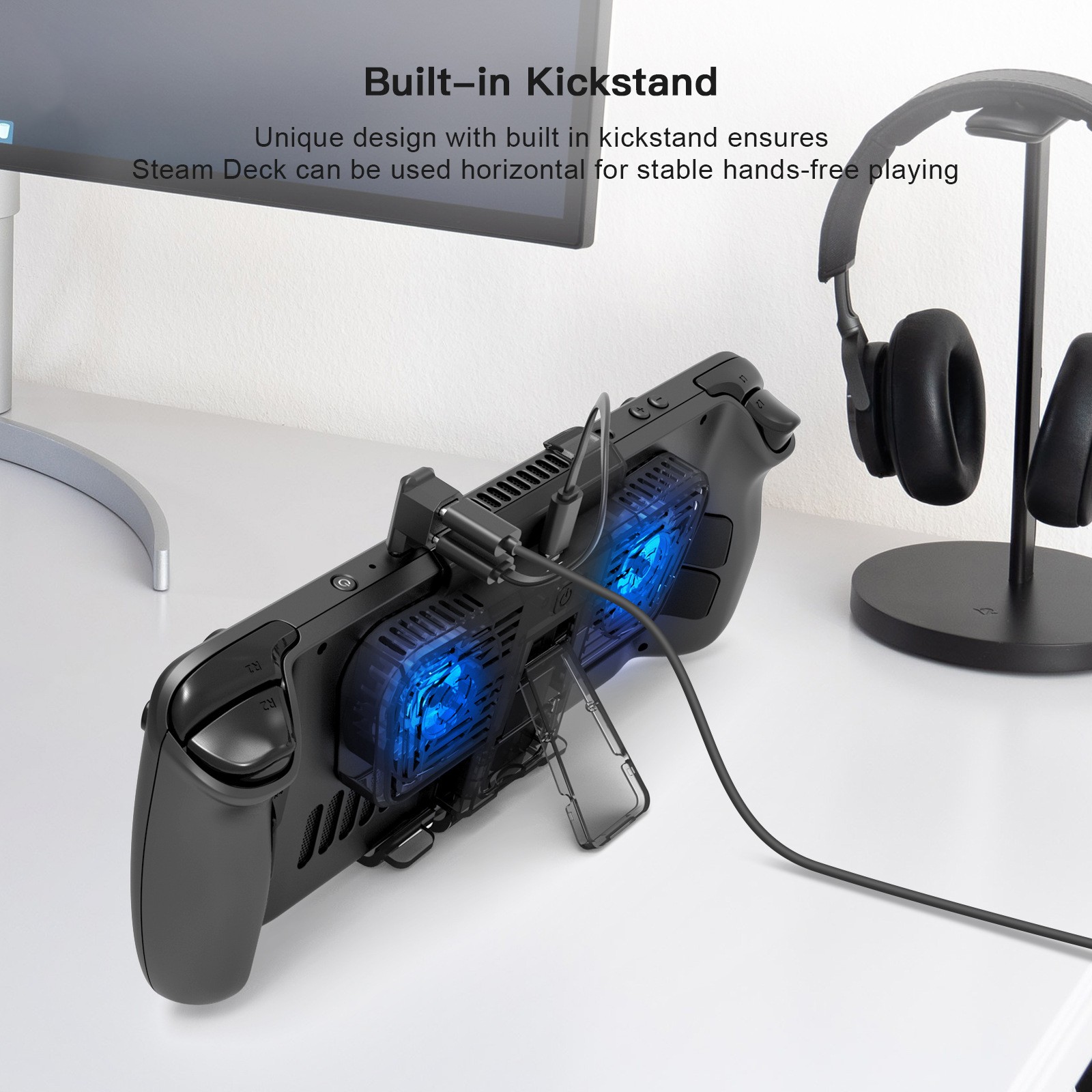 2 Blue LED Fan Cooling Cooler Holder Bracket Base For Steam Deck / Switch/OLED