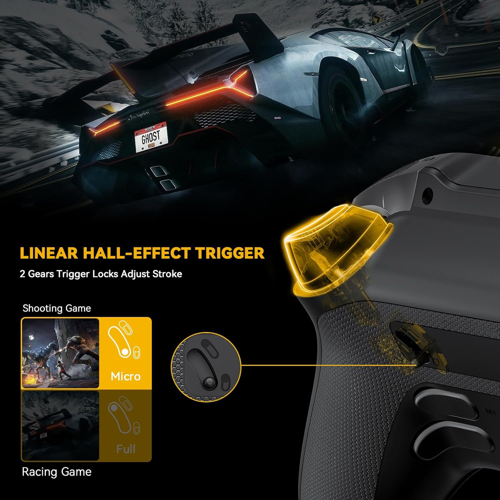 Wireless Gaming Controller for PC Switch iOS Android with Hall Effect Sticks RGB