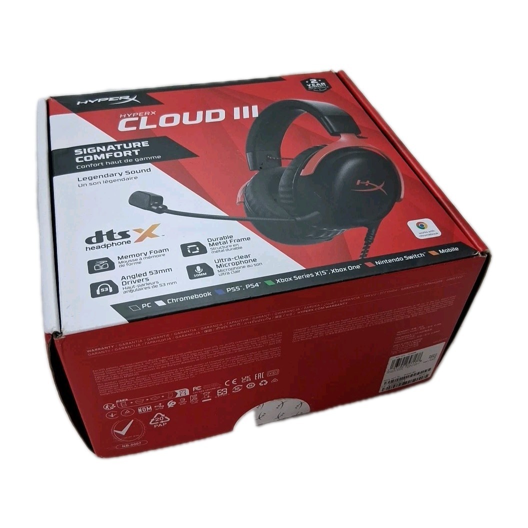 HyperX Cloud III Over-Ear Gaming Headset – Black/Red Excellent Cond Open Box