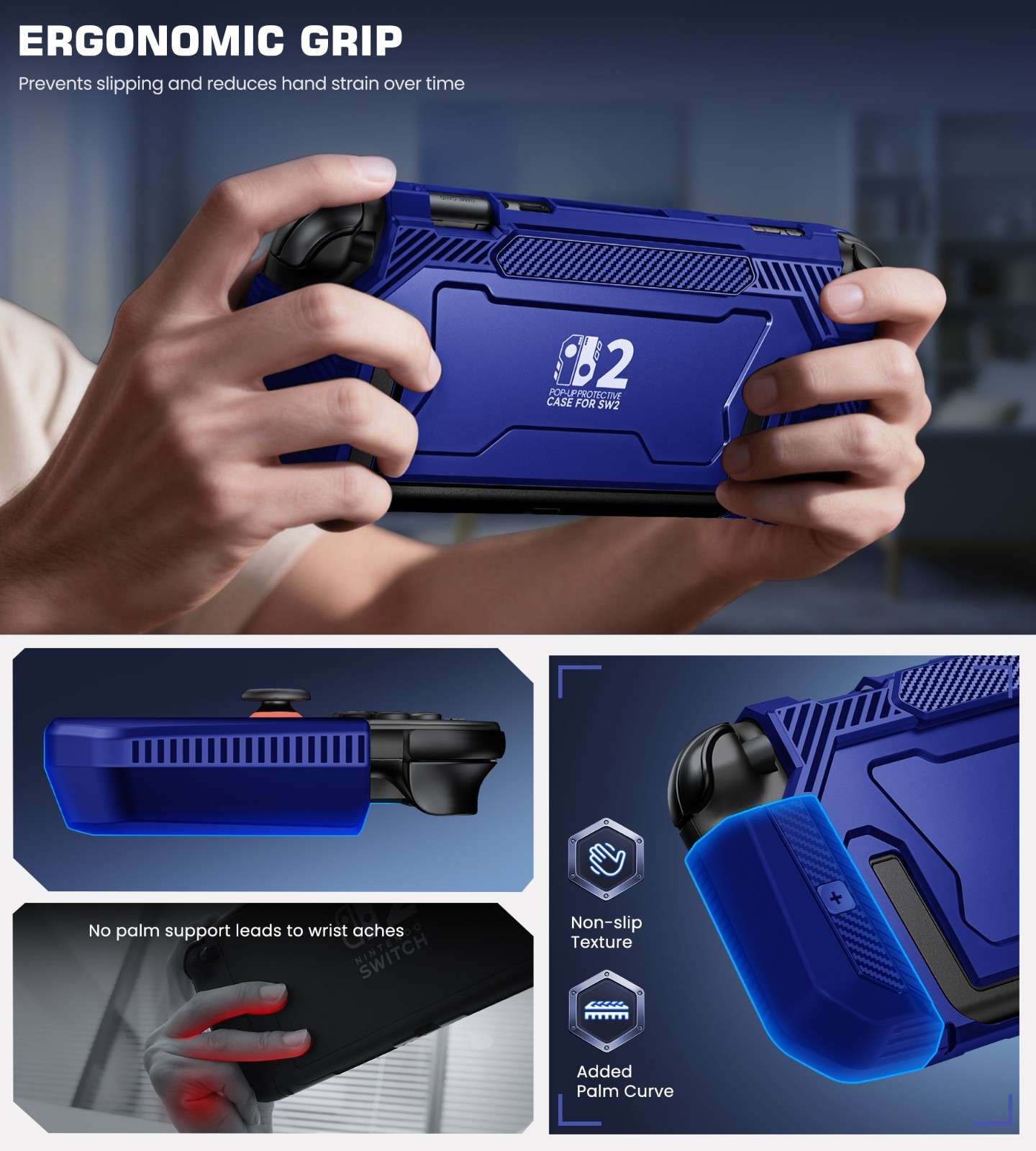 Switch 2 Protective Case with Ergonomic Grip,Hard PC Shell for Switch 2 Joy-con