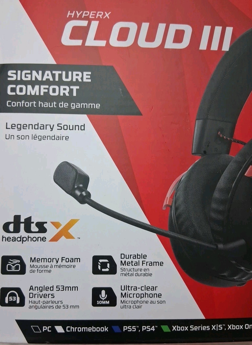 HyperX Cloud III Over-Ear Gaming Headset – Black/Red Excellent Cond Open Box