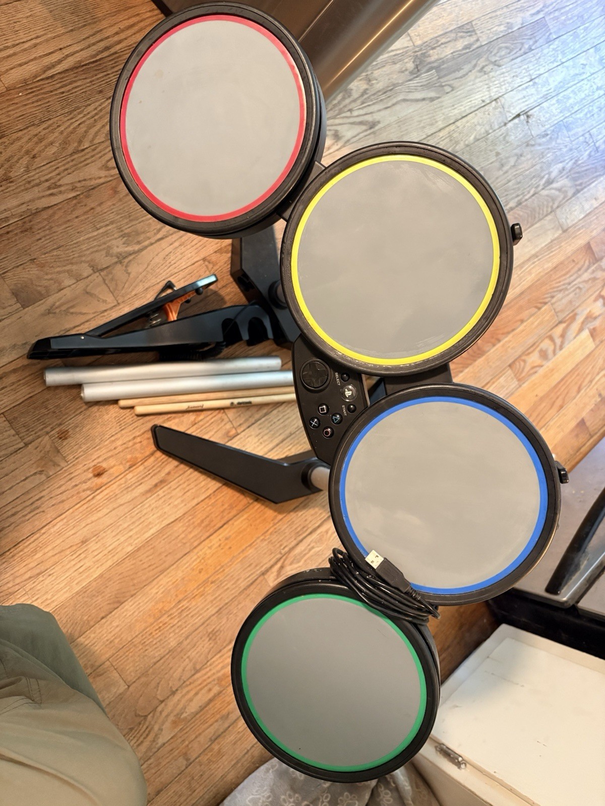 Rock Band PlayStation Drum Kit Complete 4 Pads Foot Pedal Sticks USB Cable