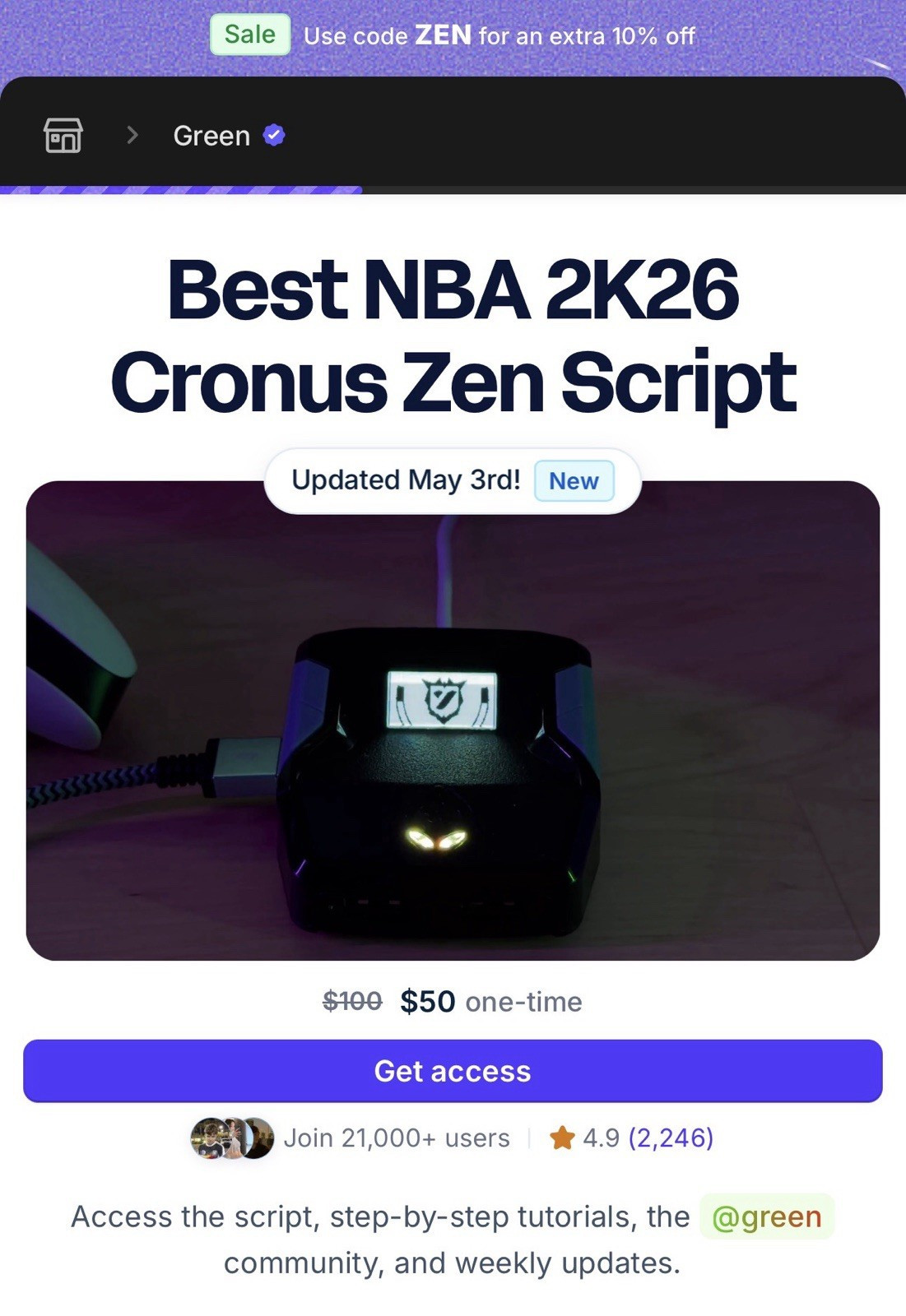 Cronus Zen NBA2K26 Script “Green” by Yew.gg