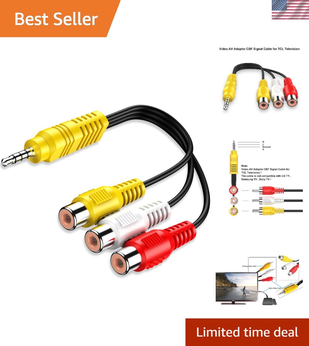 Durable AV Adapter Cable 3 RCA to Male-Female for TCL TVs – 9in Flexible Design