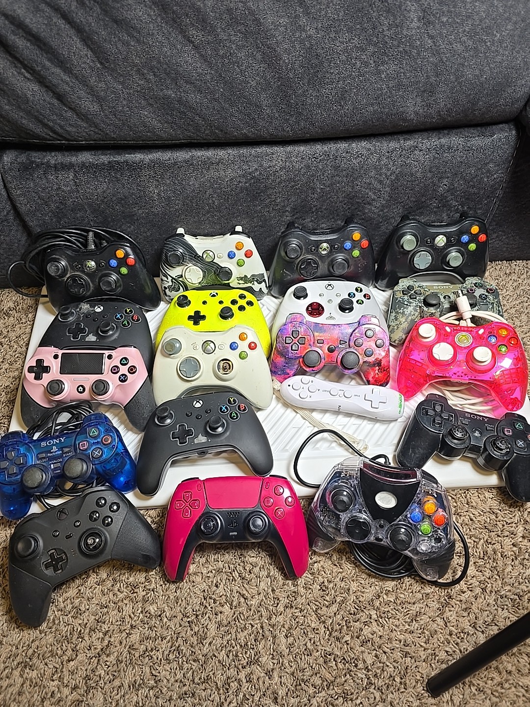 Mixed Lot Of 19 PlayStation, Xbox Controllers Untested. As Is