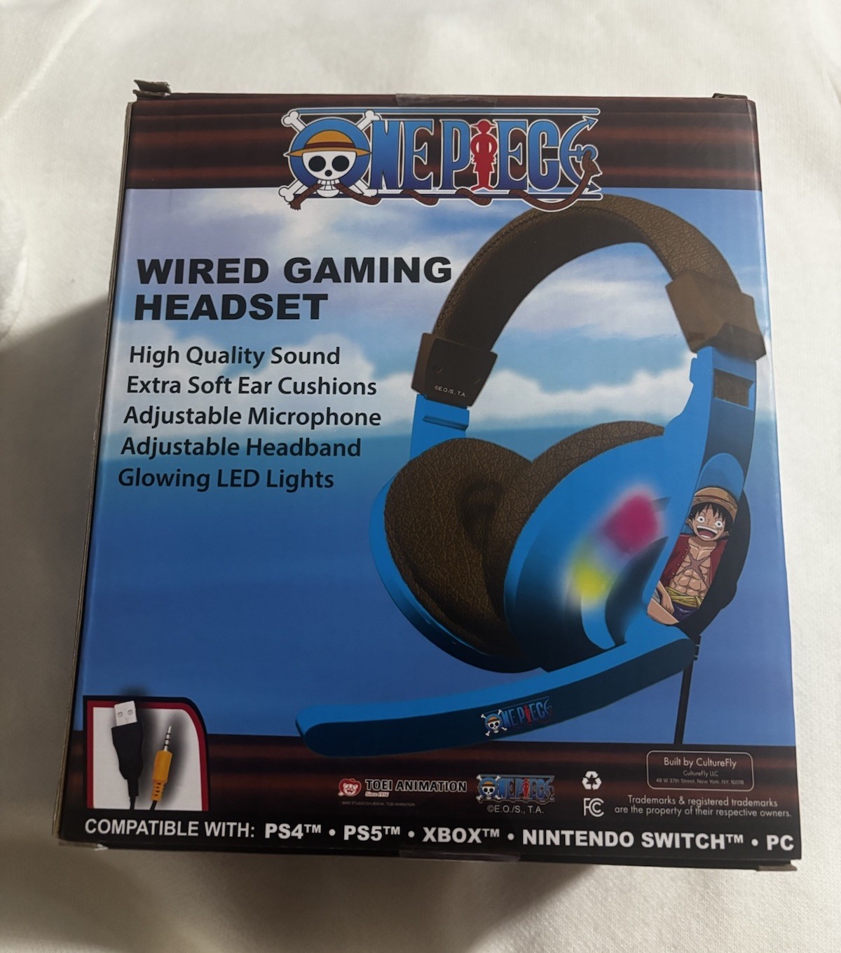 CultureFly One Piece Wired Gaming Headset Blue LED USB PS4 PS5 Xbox Switch PC