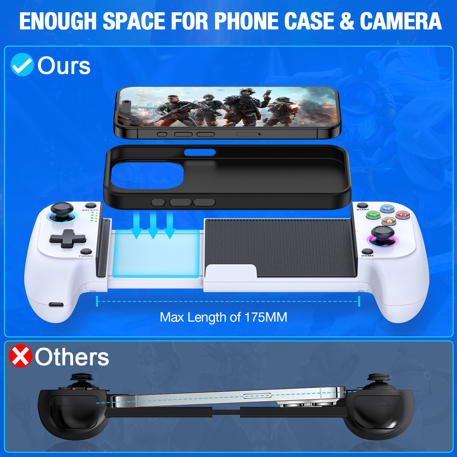 Wireless Phone Controller for iOS,Mobile Gaming Controller for iPhone/Android